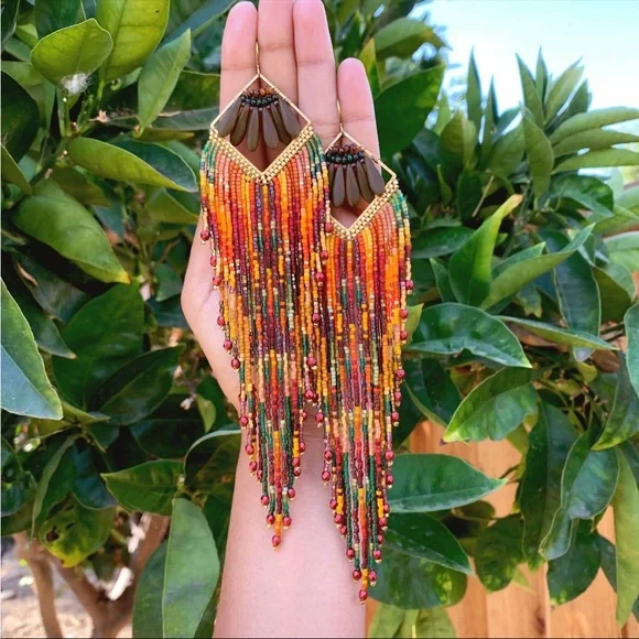 Fall Beautiful Handmade Beaded Earrings - Picture 1 of 4